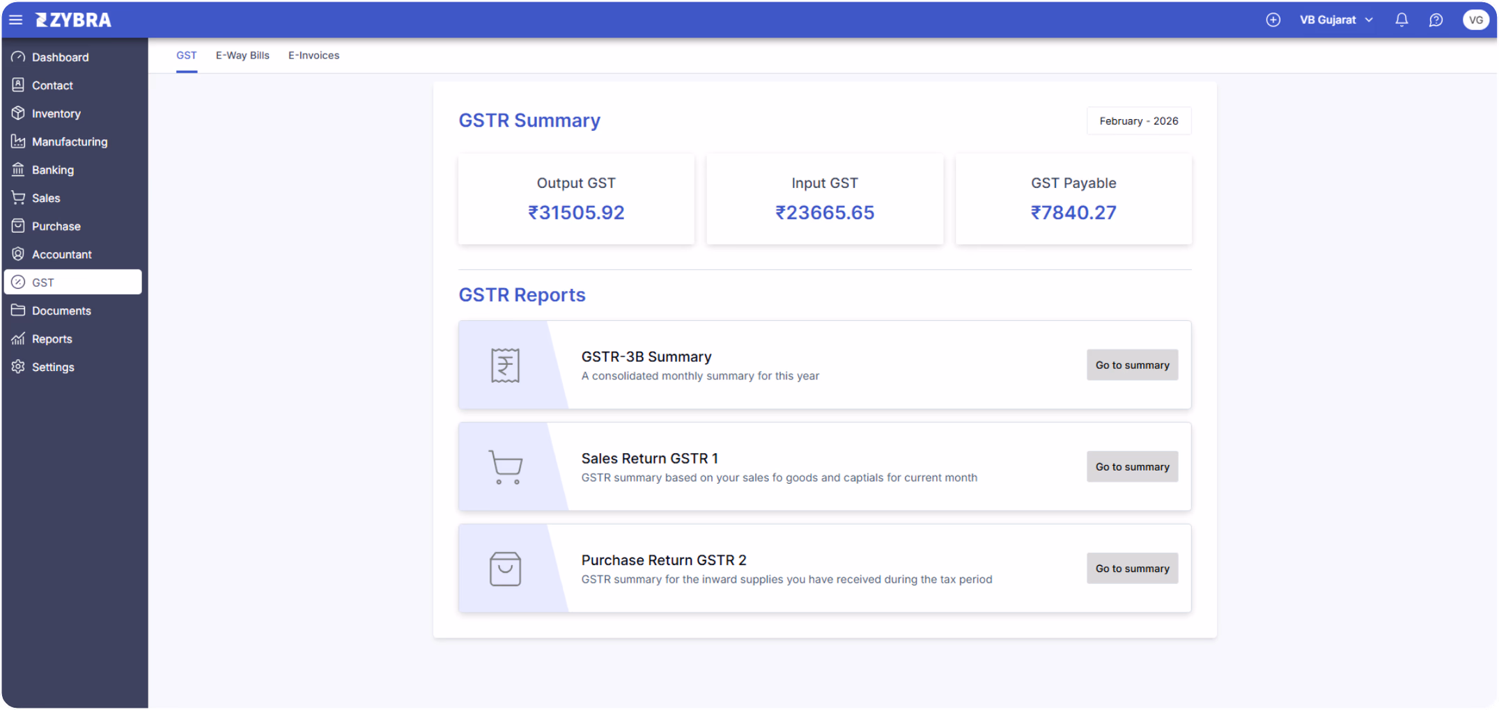 Zybra business dashboard with real-time financial insights